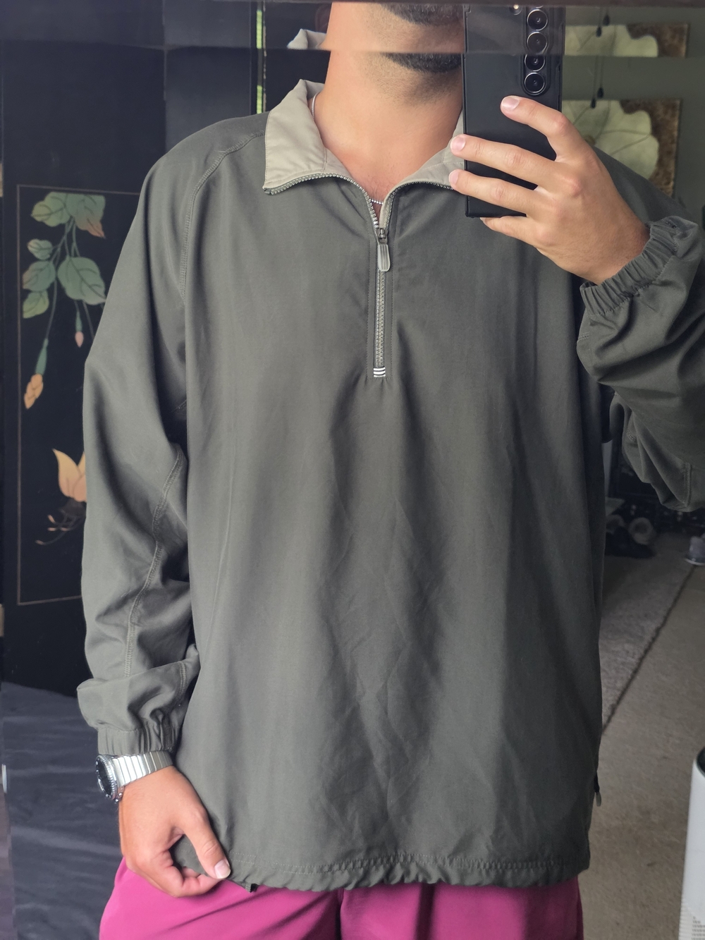 adidas Climashell Windbreaker Olive Green and Khaki Quarter Zip Pullover